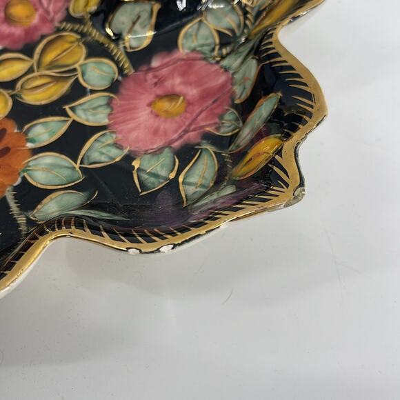 Vintage H. Bequet Hand Painted Floral Leaf Shape Trinket Bowl Wall Hanging - Picture 7 of 8